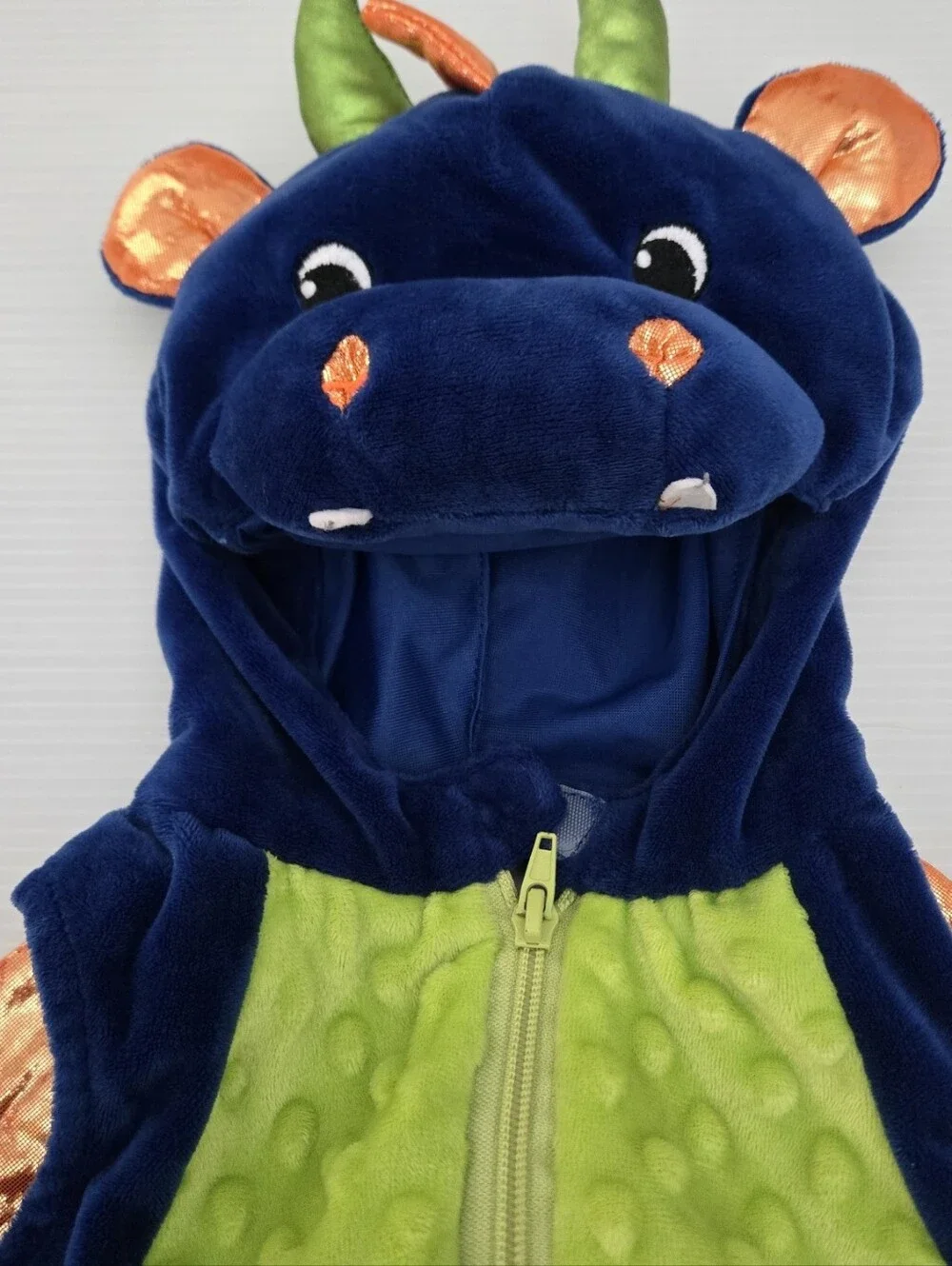 Toddler Blue Dragon Plush Halloween Costume Sleeveless Zip Front Size 2T–3T